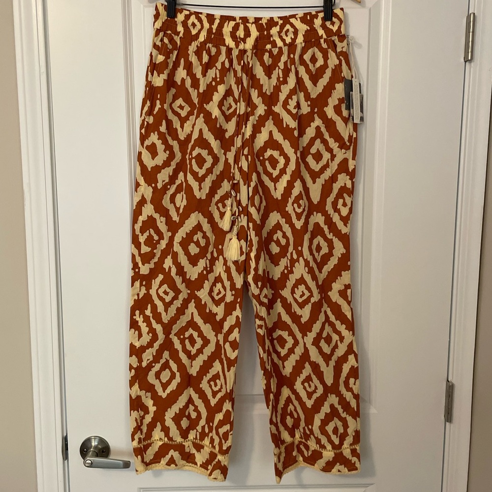 NWT Haute Hippie India Collection Rust Orange and Cream Geometric Pattern Pants